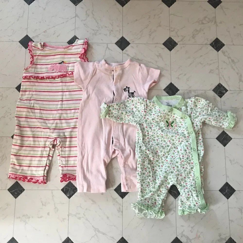 3 Assorted 0-3 Mo/Nwbn Snap Onesies